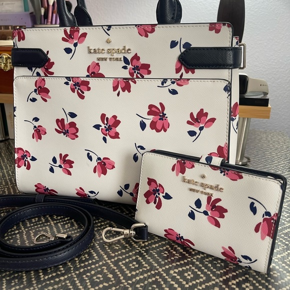 Kate Spade Staci tea garden satchel with matching wallet - Picture 1 of 10